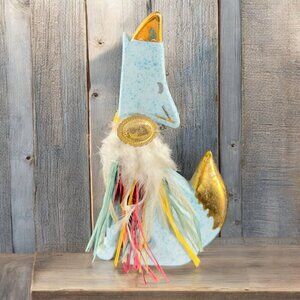 Southwestern Howling Coyote Wolf Dog With Feathers Ceramic Figurine Decor VTG